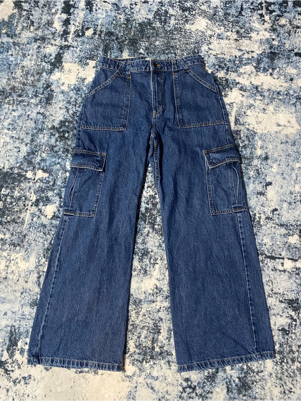 Cotton On Women’s Relaxed Cargo Jeans Size 28 Wide Leg Medium Indigo Wash